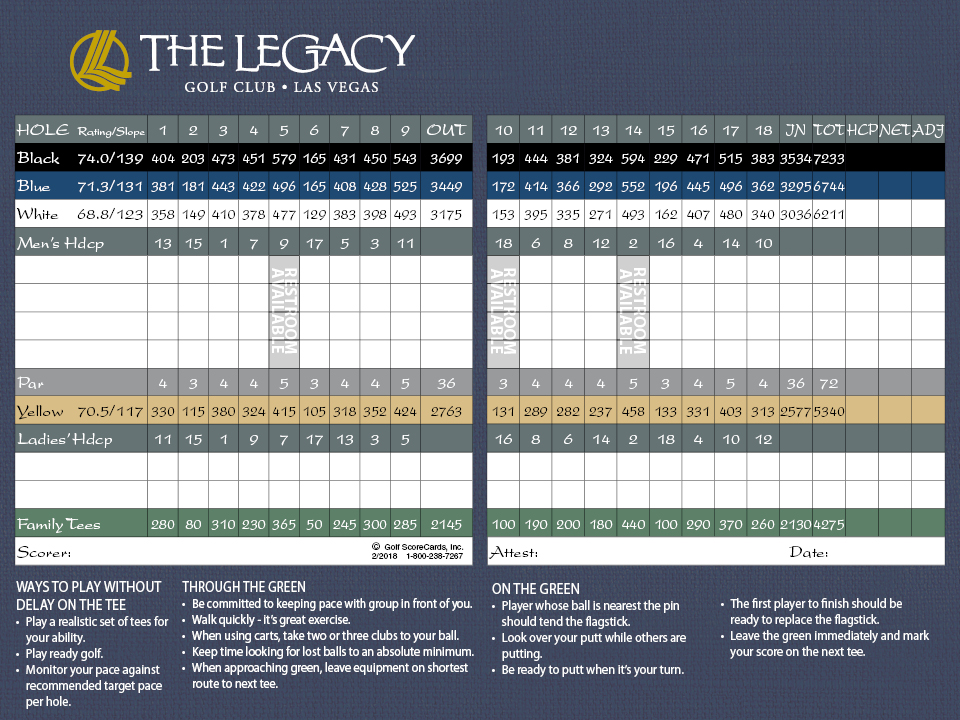 The Legacy Scorecard Elite Golf Management